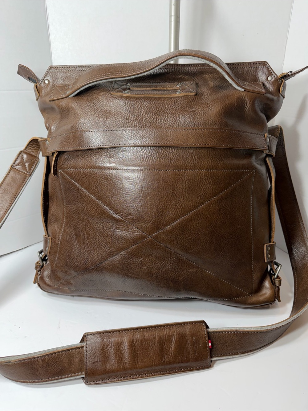 Hard graft premium leather Brown Leather Men's Crossbody Tote Bag 100%wool felt